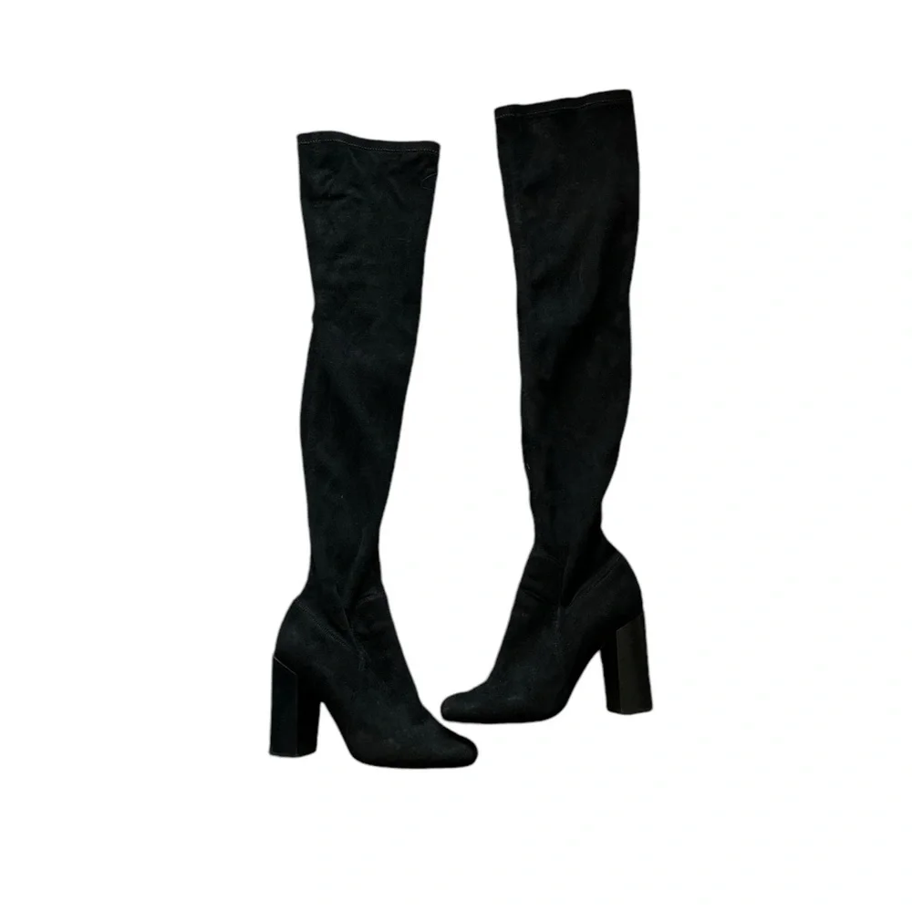 JEFFREY CAMPBELL Perouze Black Over The Knee Suede Heeled Boots